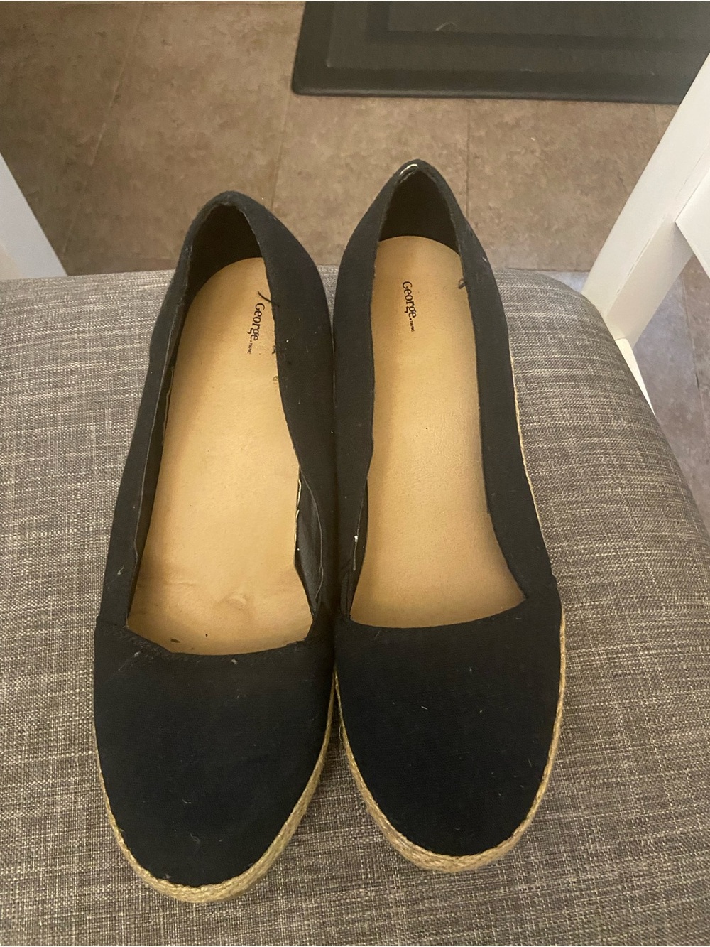 George Black Espadrille Flats with Jute Trim
